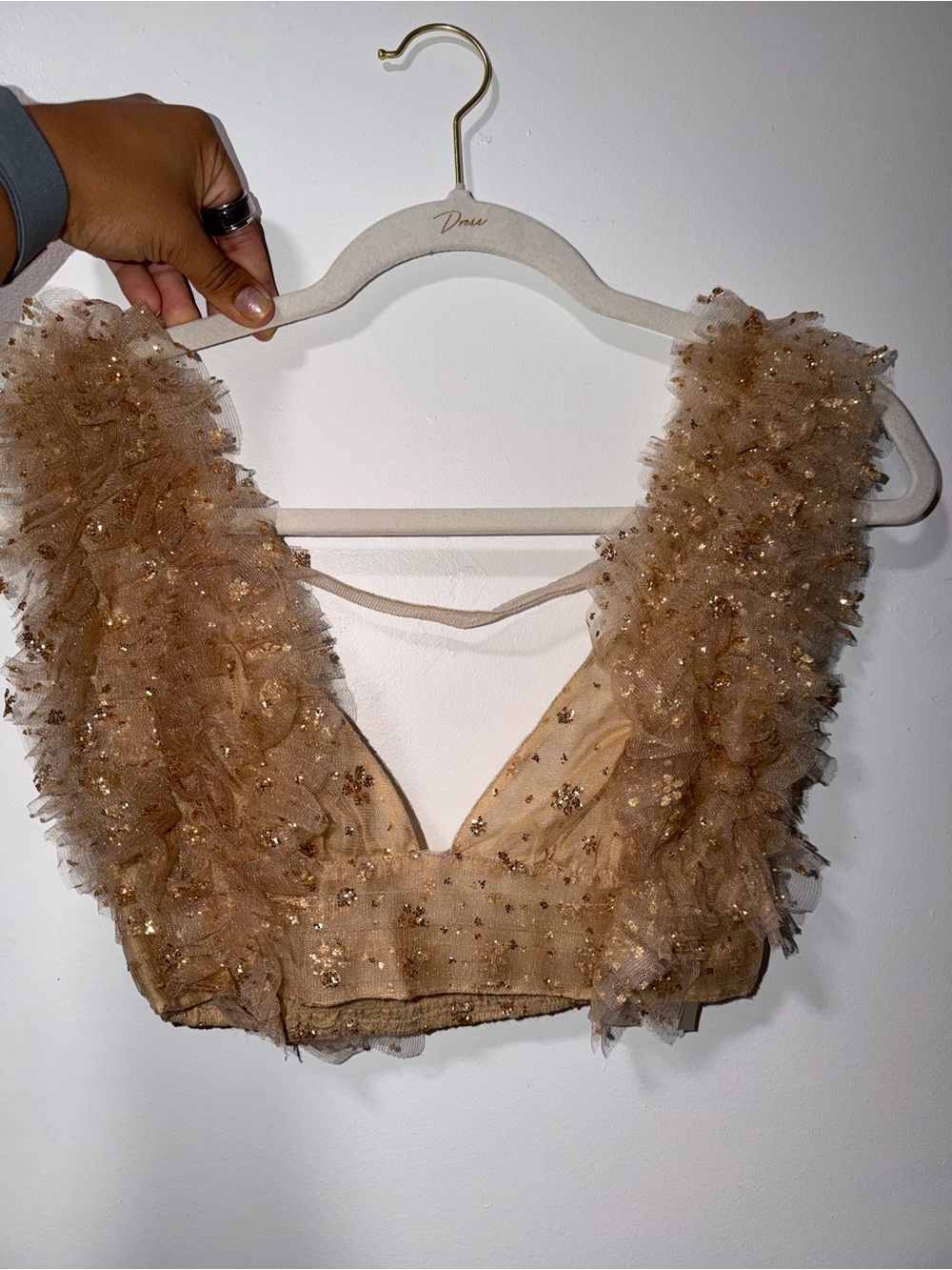 Free People Champagne Gold Sequin Ruffle Crop Top